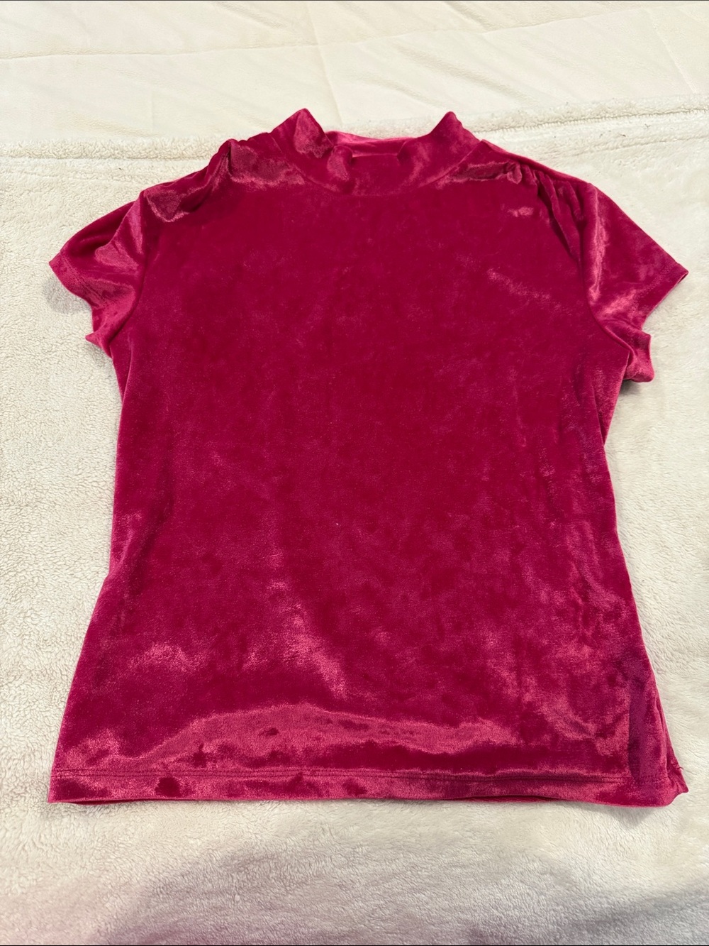 a new day Velvet Short Sleeve Mock Neck Top - Raspberry Pink